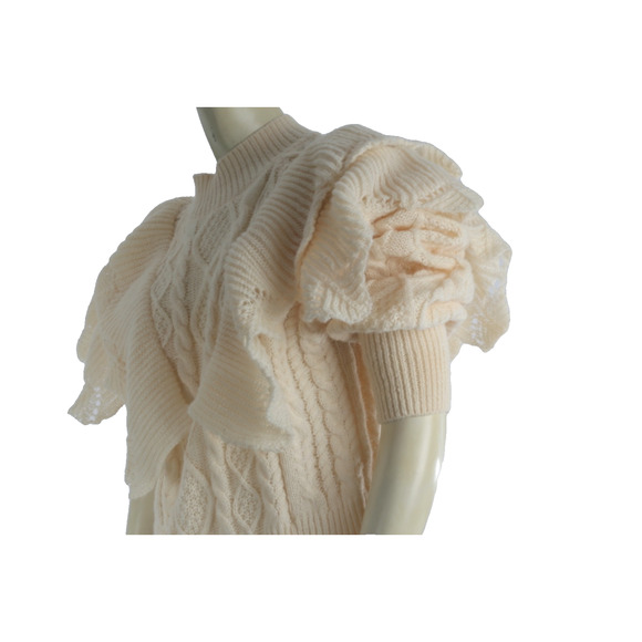 ENTRO Cream Ivory Ruffle Knit Sweater Women’s Size S Soft Pullover Cozy Top - Picture 5 of 11